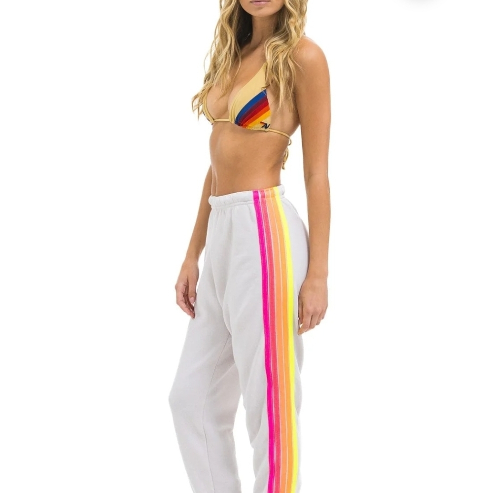 Aviator Nation Five Stripe Jogger with Neon Stripe In Dove Grey Sz M